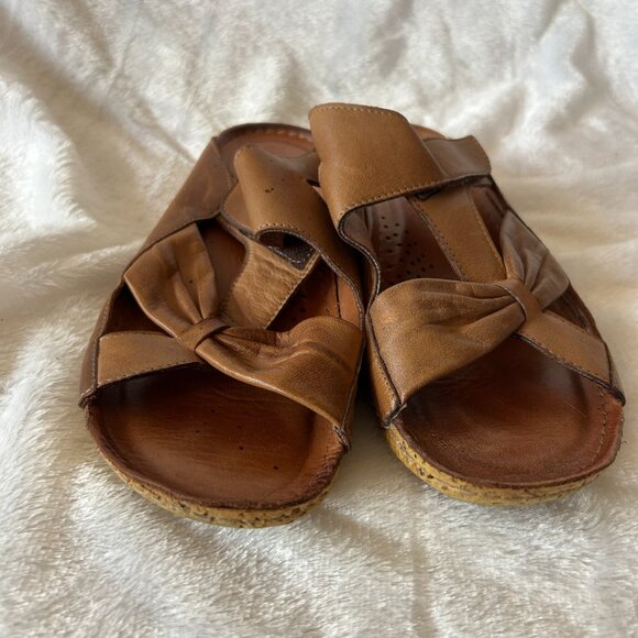 Spring Step Leather Sandals Womens Size 39 Brown Low Wedge Slide Slip On - Picture 2 of 6